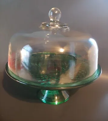 Vtg Anchor Hocking Wexford Green Cake Plate Stand Dome Cloche Punch Bowl Combo • $82.99