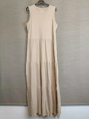 Next Tiered Jersey Maxi Dress Size 14 Stone Beige Long Sleeveless • £12.95