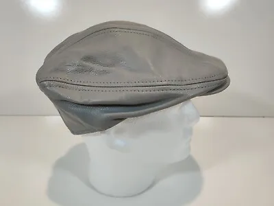 Kim & Bae Genuine Leather Newsboy Cabbie Flatcap Hat Adult L/XL USA Gray Vintage • $27.90