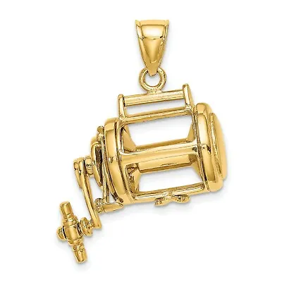 Moveable 3D Fishing Reel Charm In Real 14k Yellow Gold • $1578.99