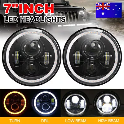 2X 7 Inch LED Headlights DRL Hi/Lo Beam Turn Light For GQ PATROL JEEP Wrangler • $40.65