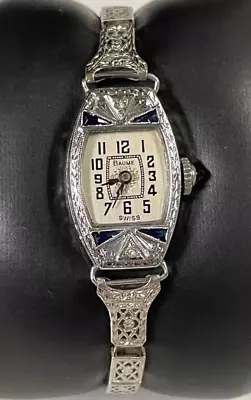 Vintage Art Deco Baume And Mercier 14K SOLID White GOLD Womens Diamond Watch • $699.99