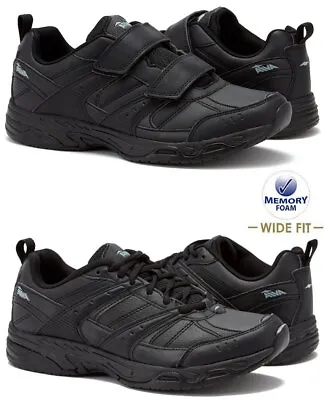 Mens Memory Foam Trainers Wide Fit Faux Leather Walking Running Sports Gym Shoes • £16.95
