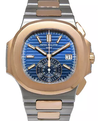 Patek Philippe 5980 Nautilus Chronograph Steel 18k RG Blue Dial Watch B/P 5980AR • $148800