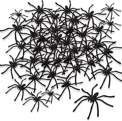 50Pcs Halloween Spooky Black Plastic Spiders Prank Realistic Scary Spiders Toys • £2.69