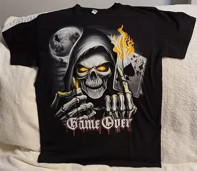 Skull Game Over Ace Of Spades Card Lighter Flames Moon Skeleton T-shirt • $11.27