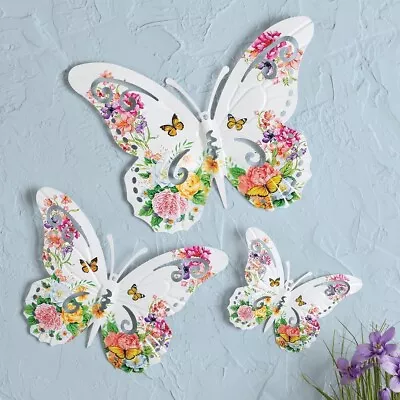 NEW - Floral Butterfly Metal Wall Art - Set Of 3 - 19.130 X 14.750 X 2.250 • $25