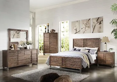 Rustic Brown Oak Transitional 5 Piece Bedroom Suite W/ Queen Size Bed Set IAB7 • $2254.97