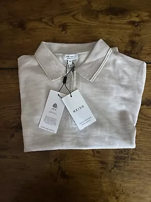 £24.90 • Buy Reiss Maxwell Merino Wool Zip Neck Polo Shirt In Stunning Clay