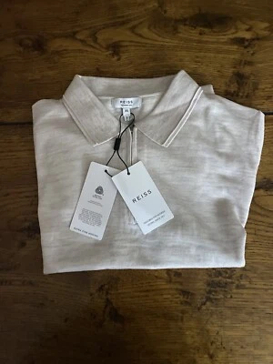 £24.90 • Buy Reiss Maxwell Merino Wool Zip Neck Polo Shirt In Stunning Clay