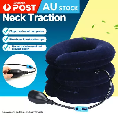 $13.15 • Buy Air Inflatable Pump Neck Pillow Traction Support Device Pain Relief Collar Brace