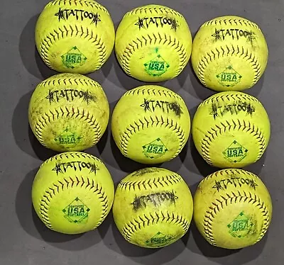 AD⭐ Tattoo Used SlowPitch Softballs (low Comp.) 52/300 ASA/USA 12 Inch 9-Pack • $35