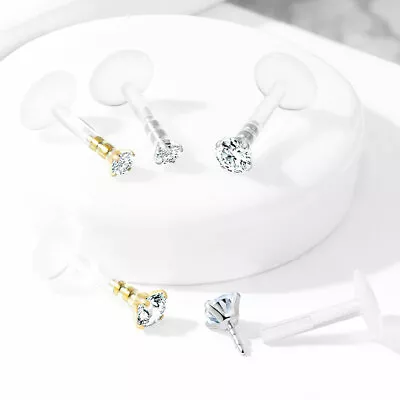 £4.19 • Buy Bioflex Crystal Labret Helix Ear Bar Earring Push Fit Clear Crystal In 2 OR 3MM