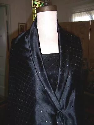 4yds BLACK QUILTED LOOK SATIN MATELASSE FABRIC W/ SILVER GOLD METALLIC DOTS • $48