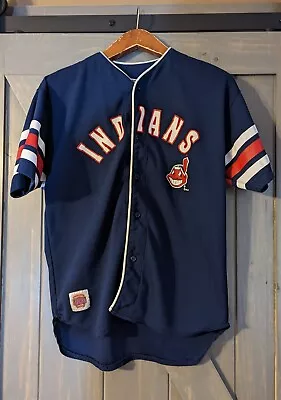 Vintage 90s Cleveland Indians Blue Button Down Jersey Youth Kids Xl  • $23.99