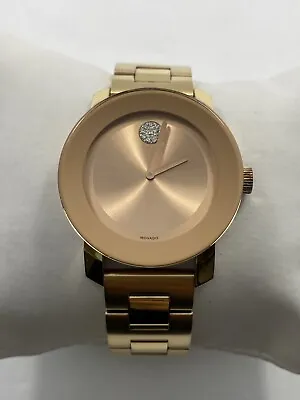 Movado Bold SWISS Crystal Rose Gold Tone Stainless Steel Ladies Watch 3600086 • $174.95