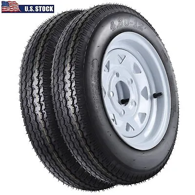 2 Pack 4.80-12 Trailer Tires On Rim 480-12 4.80 X 12 5 Lug Load Range C 6PR US • $98.85