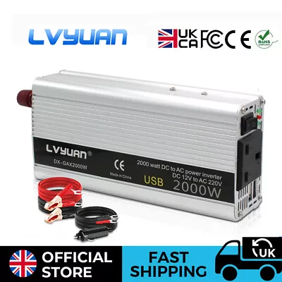 Power Inverter 12V To 230V 240V 800W 2000W Adapter Converter Caravan Trip Boat • £34.99