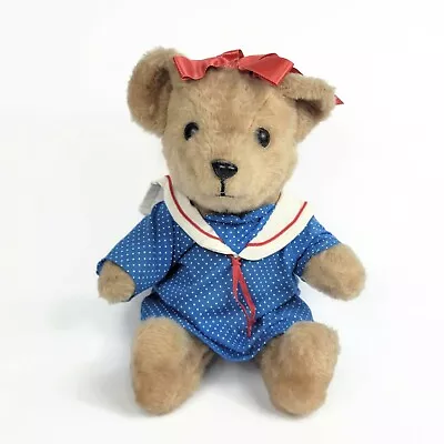 Vintage Teddy Bear Plush 16  Sailor Stuffed Animal Polka Dot Dress & Ribbon • $15.99