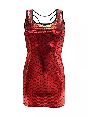 £22.99 • Buy Metallic Shiny Fishscale Mermaid Silver Gold Green Red Long Vest Tank Top Dress