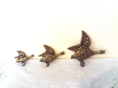 Set Of 3 Vintage Flying Graduated Brass Wall Hanging Birds (DUCKS) • £19.99