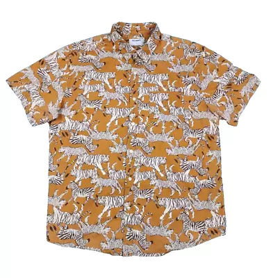 Old Navy Mens Brown Wild Zebra Tiger Short Sleeve Button Front Shirt Size XL • $15.97