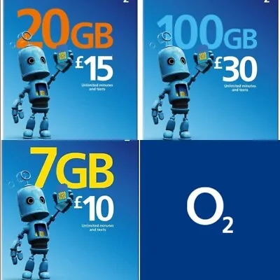 O2 Network SIM CARD Pay As You Go 02 UNLIMITED CALLS AND TEXTS 7GB / 100GB Data • £0.99