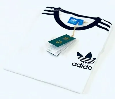 Adidas Men's T-Shirt Raglan Retro Crew Neck Short Sleeve 100% Cotton_ White • £19.99