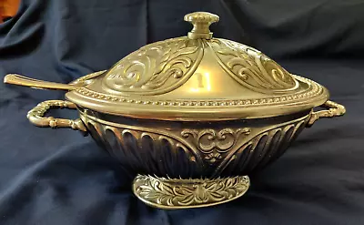 LENOX BUTLER'S PANTRY Metal SERVEWARE HTF SOUP TUREEN W/COVER & LADEL & Packing • $114.99