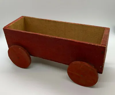 Primitive Red Wood Cheese Box Cart With Wheels Windsor Club Hand Crafted Crude • $18.50