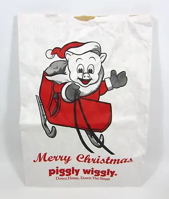 Piggly Wiggly Merry Christmas VTG Y2K Grocery Shopping White Paper Bag Sack RARE • $19.99