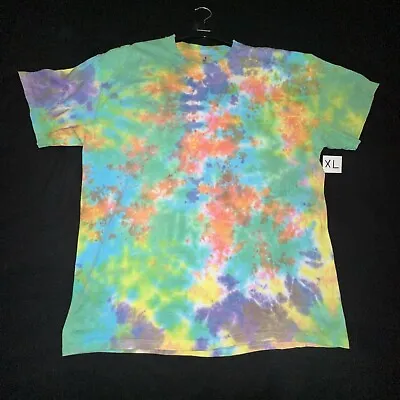 XL Hand Tie Dye Pastel Rainbow Scrunch T-shirt Unisex • £10