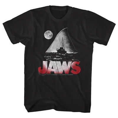 Jaws 70's Thriller Movie Moonlit Night Jaws Orca Boat Fishing Men's T Shirt • $39.66