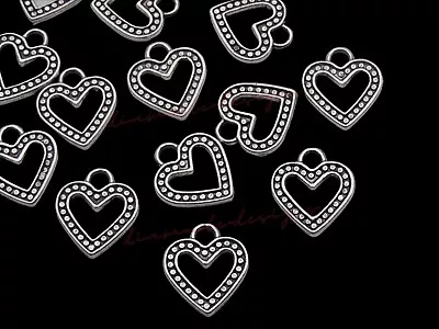 20 Pcs - 14mm Tibetan Silver Studded Love Heart Pendants Charms Jewellery L55 • £2.59