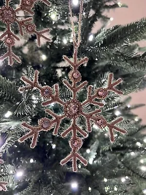 Snowflakes Holiday Ornaments DECORATION With Rope /Jewel.  Natural - 5 Available • $10.99