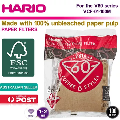 HARIO V60 VCF-01-100M Unbleached Coffee Paper Filter 01 M 100sheets 1-2Cups FSC® • $19.80