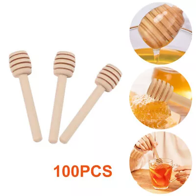 100Pcs/set Honey Wooden Dipper Drizzler Spoon 8cm Mini Wood Stirring Rod Sticks • £15.26