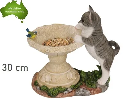 30cm CAT BIRD FEEDER Bath Garden Ornament Figurine Statue Sculpture Xmas Gift • $55.99