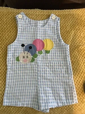 Boys Vintage Jon Jon 2 3 Toddler Blue Caterpillar Appliqué Romper 1990s • $8.99