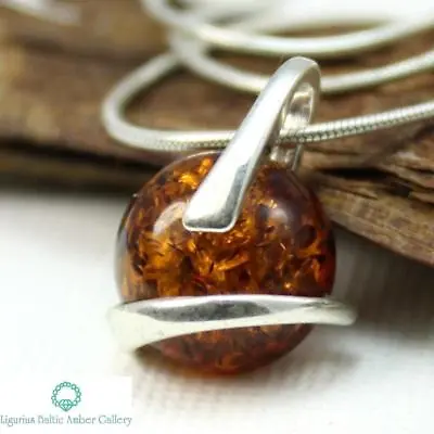 NATURAL BALTIC AMBER JEWELLERY STERLING SILVER 925 PENDANT & NECKLACE Certified • £12.99