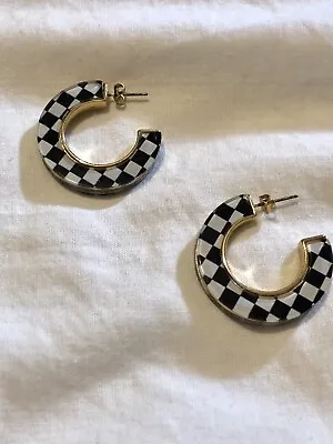 Acrylic Black & White Checkerboard 60s Fashion Earrings • £3.99