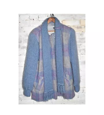 VINTAGE Donegal Designs Handwoven Mohair Wool Tie-Dye Purple Blue Jacket L/XL • $145