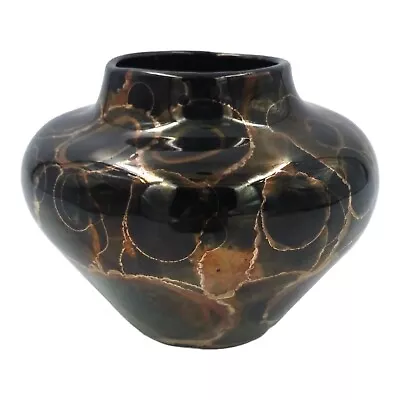 Vintage Mid Century Modern Pottery Black Gold Bubble Glaze Bud Vase Signed Mary • $25.99