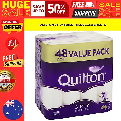 $31.94 • Buy 48x Quilton Toilet Paper Tissue Rolls 3 Ply 180 Sheets 8640 Count Biodegradable