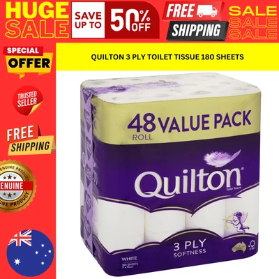 $31.94 • Buy 48x Quilton Toilet Paper Tissue Rolls 3 Ply 180 Sheets 8640 Count Biodegradable