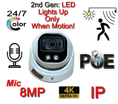 £89.50 • Buy 8MP 4K COLORVU Viper Pro CCTV IP CAMERA POE Compatible With Hikvision NVR Audio