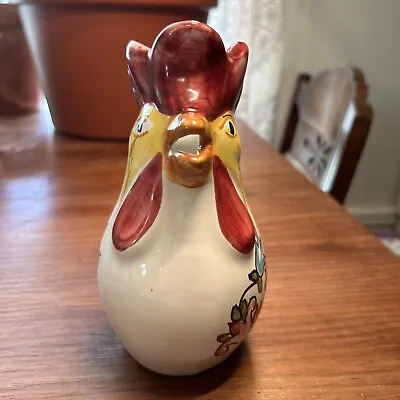 Vintage Italian Pottery Hand Painted Rooster Chicken Drinking Pitcher Italy • $22