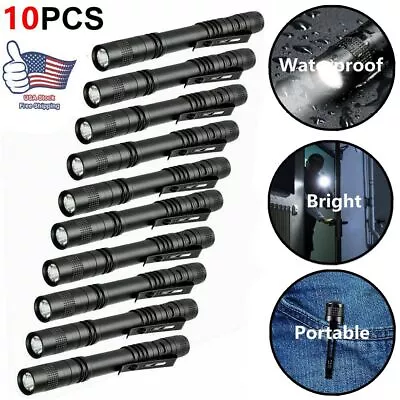 10 X LED Flashlight Clip Mini Light Penlight Pocket Portable Pen Torch Lamp • $22.90