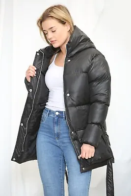 Womens Ladies Quilted Padded Winter Jacket Belt Puffer Zip Thick Warm Coat XS-XL • £29.99