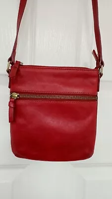John Lewis Red Leather Crossbody Handbag • £15